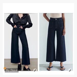 Zara Marine Straight Patch Pocket High Rise Jeans